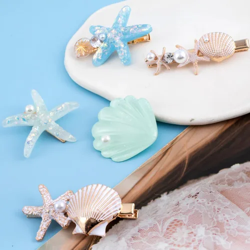 Vista 7 de PAGOW 5 pinzas para el pelo de estrella de mar, pinzas para el cabello de cristal, soporte para cola de caballo de estrella de mar, accesorios