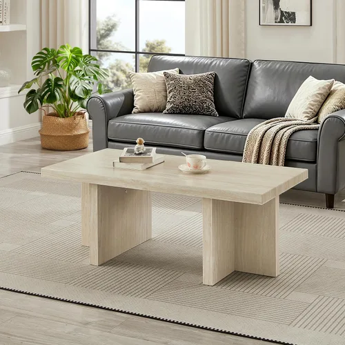 Vista 5 de Roundhill Furniture Mchome - Mesa de centro contemporánea, mármol sintético beige