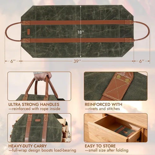 Vista 3 de INNO STAGE Bolsa de lona para troncos, bolsa de madera duradera, accesorios para estufas de chimenea, soporte de leña extra grande con asas