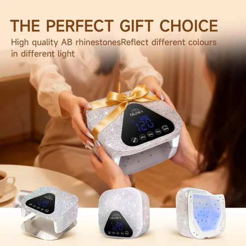 Vista 9 de Lámpara de uñas LED UV con guantes UV, base de espejo de metal magnético, secadora de uñas inalámbrica, luz de curado de esmalte de gel con 4