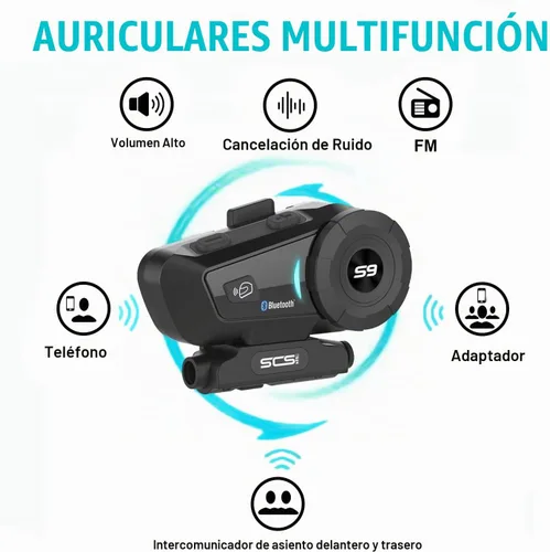 Vista 5 de S-9 - Auriculares Bluetooth para casco de motocicleta de 6,561.7 ft, 6 intercomunicadores, auriculares Bluetooth para motocicleta con cancelación