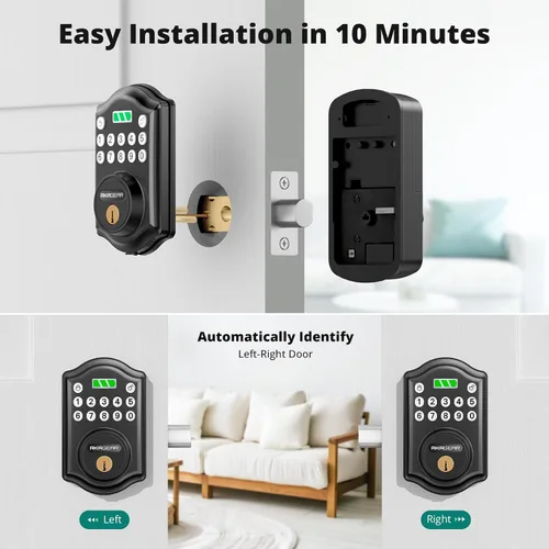 Vista 6 de Cerradura de puerta de entrada sin llave con teclado, cerrojo inteligente para puerta delantera con 2 llaves, bloqueo automático, fácil instalación