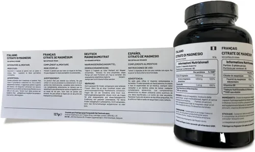 Vista 8 de Cápsulas de citrato de magnesio de 1500 mg con vitamina B6 120 cápsulas veganas 450 mg de magnesio elemental Cápsula sin tabletas Fabricado