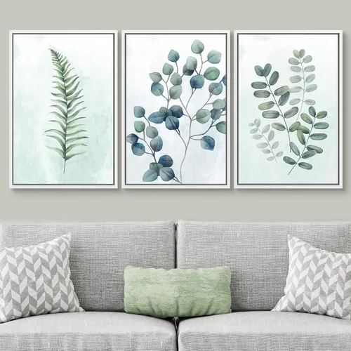 Vista 169 de SIGNWIN Lienzo enmarcado para pared, juego de arte de collage de hojas transparentes en blanco y negro, ilustraciones de naturaleza silvestre, arte