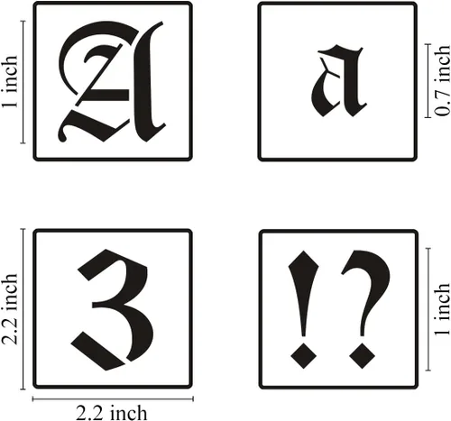 Vista 6 de Plantillas de letras del alfabeto de 1 pulgada para pintar, paquete de 70 plantillas de letras y números en inglés antiguo con letreros para pintar