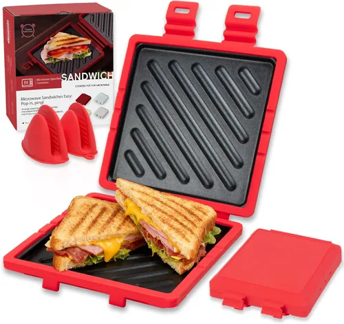 Vista 11 de Sandwichera para microondas, tostadora de microondas con correa de silicona ajustable, extraíble antiadherente para microondas a la parrilla