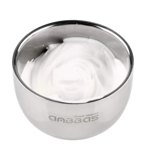Vista 4 de Anbbas brocha de afeitar con pelo sintético de tejón y mango de madera, soporte y cuenco de afeitado de acero inoxidable, perfecto para afeitado