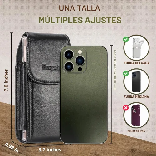 Vista 3 de Funda de piel auténtica para teléfono celular, con clip para cinturón Cell Phone Holster with Belt Loop, Belt Bag for Men, Fit for iPhone 17 Pro