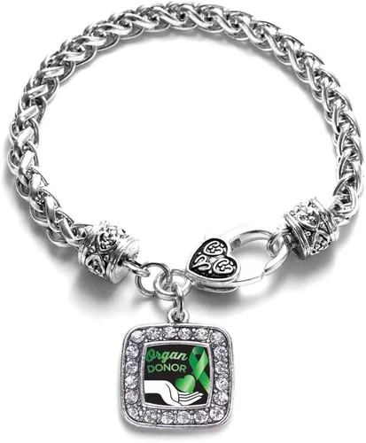Vista 165 de Pulsera de dijes cuadrados de plata con joyería de circonita cúbica