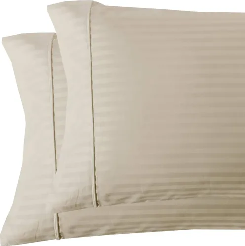 Vista 5 de Royal Tradition Damasco rayado 580 hilos, 100 % algodón tamaño Queen juego de sábanas de cama beige