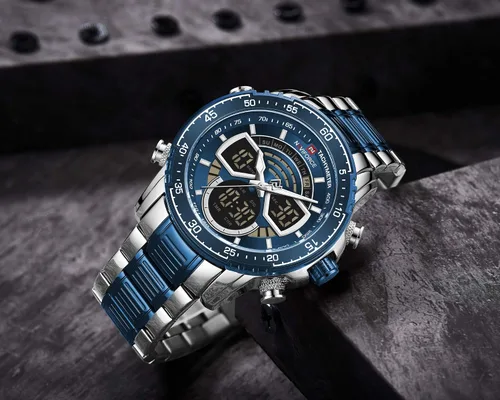 Vista 3 de NAVIFORCE Reloj para hombre cronógrafo impermeable deportivo analógico digital cuarzo relojes de negocios moda de acero inoxidable Militar