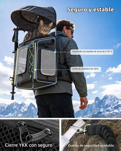 Vista 5 de Pecute Mochila para gatos, mochila transportadora de mascotas para Negro