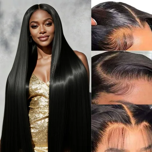 Vista 10 de Peluca de encaje frontal de cabello humano ondulada tipo body wave de 13x6. Peluca de cabello humano predepilada con cabello de bebé. Peluca