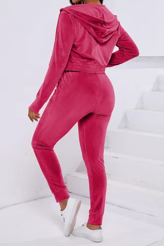 Vista 2 de PINSV Conjunto de 2 piezas de terciopelo para mujer, sudadera con capucha y cremallera para correr, conjunto de entrenamiento