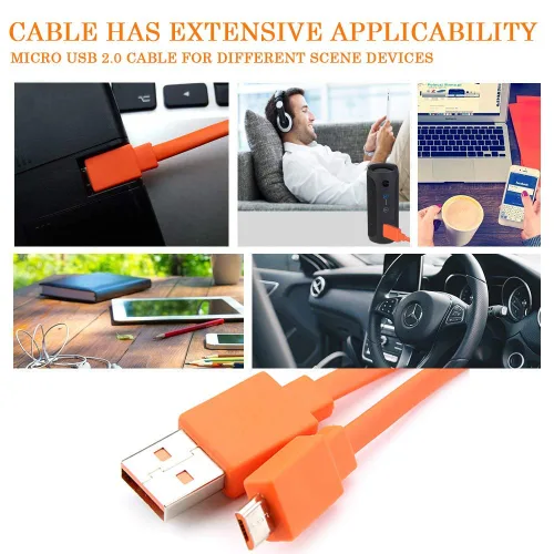 Vista 6 de Cable de carga micro USB plano de repuesto compatible con altavoz inalámbrico JBL