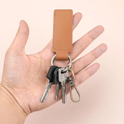 Vista 6 de Abeillo 2PCS Leather Keychain, Car Key Chain, Key Fob Keychain for Men Women