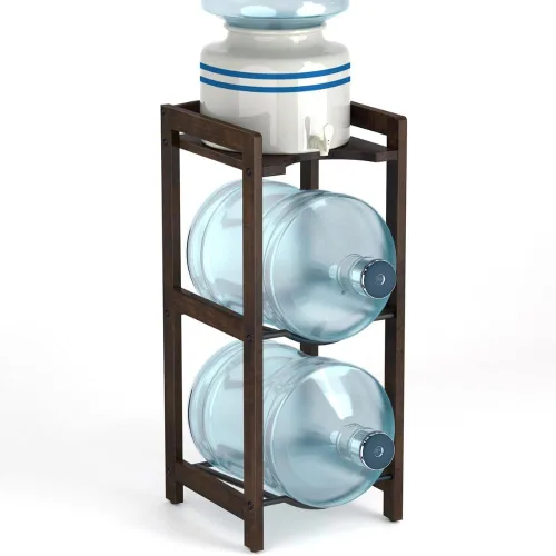 Vista 10 de Soporte para jarra de agua de 5 galones con estantes superiores, soporte dispensador de agua de madera maciza natural de 31 pulgadas de alto