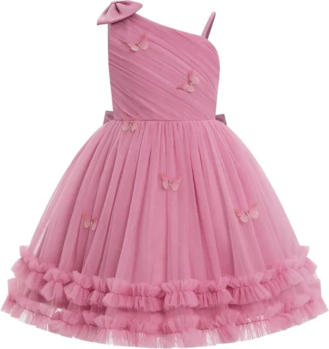Vista 22 de IBTOM CASTLE Vestido de cumpleaños para niñas, con corazón, de tul, con destellos, de princesa, para bebé, vestido de niña de flores, para boda