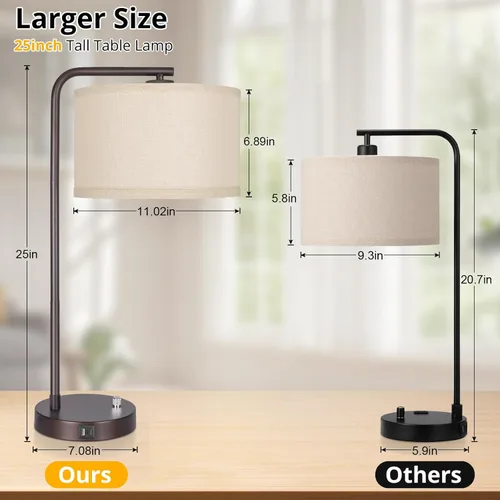 Vista 2 de Juego de 2 lámparas de mesa, lámpara de mesita de noche completamente regulable con puertos de carga USB C+A, lámparas modernas de noche