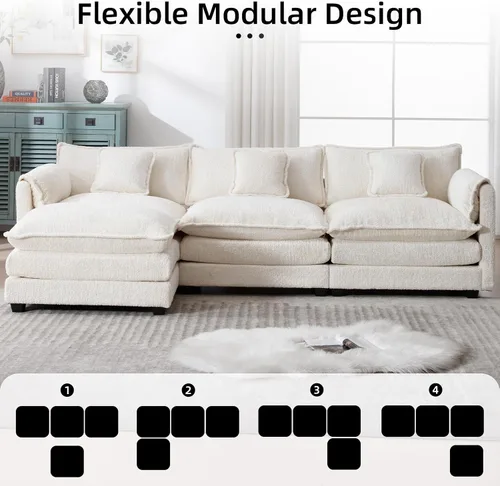 Vista 9 de GNIXUU Sofá Seccional en Forma de L de 112" Cloud Couch para Sala de Estar, Sofá Seccional Modular de Gran Tamaño con Otomana Móvil, Juego de Sofá