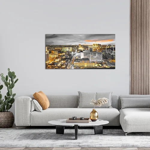 Vista 5 de Nachic Wall Lienzo de Las Vegas de Estados Unidos, imágenes de horizonte urbano en blanco y negro, pintura nocturna para oficina, sala de estar