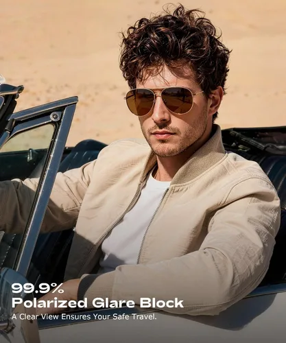 Vista 2 de KALIYADI Gafas de sol de aviador polarizadas para hombres y mujeres con A01-negro/Gris