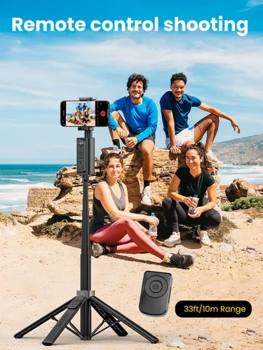 Vista 6 de AOCHUAN Trípode de seguimiento automático de rostros, con control de gestos para iPhone, poste extensible, palo selfie giratorio de 360°, control