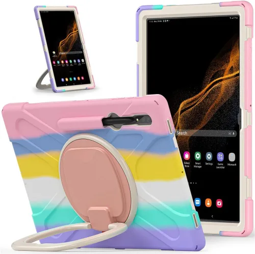Vista 10 de Funda de rotación 360 para Galaxy S8 Ultra de 14.6 pulgadas, funda resistente con anillo giratorio, correa de transporte para hombro, correa de Negro
