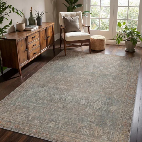 Vista 112 de Bavni Tapetes de 2 x 3 pies, lavable a máquina, clásico, con estampado gastado, ultradelgado, felpilla, decorativo, pelo corto, ligero