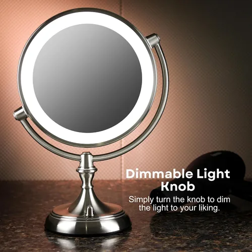Vista 7 de OVENTE Espejo de maquillaje de mesa iluminado de 9 pulgadas con aumento 1X/5X, espejo de tocador de aumento de doble cara con luces LED regulables