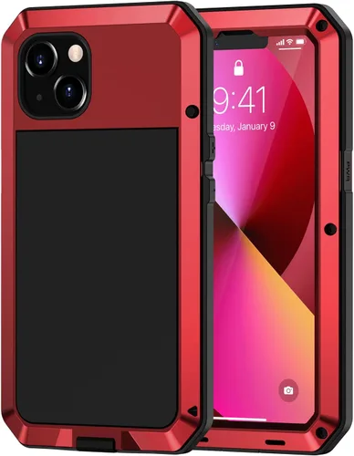 Vista 9 de Lanhiem Funda de metal para iPhone 13, resistente a los golpes, con protector de pantalla de vidrio integrado, funda protectora de cuerpo completo