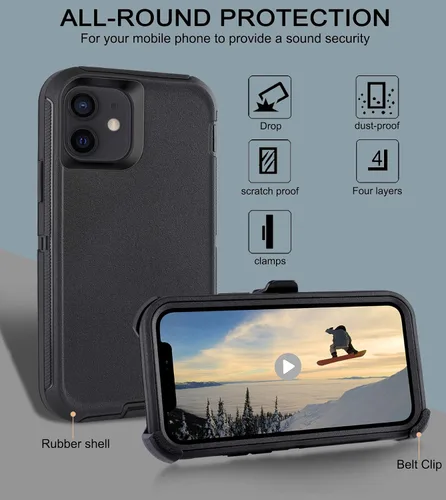 Vista 4 de Funda para iPhone 11 con Clip para Cinturón, Soporte y 2 Protectores de Pantalla, Protección Completa Resistente, Funda a Prueba de Golpes y Caídas