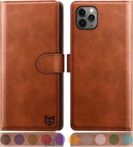 Vista 8 de SUANPOT Funda de piel tipo cartera para iPhone 11 Pro Max de 6.5 pulgadas con bloqueo RFID, soporte para tarjetas de crédito, funda de teléfono