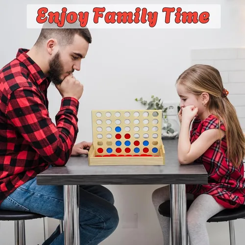 Vista 7 de Juego de mesa de madera 4 en una fila, línea plegable para 4 juegos, juguete clásico de estrategia familiar, juego de conexión de madera para niños