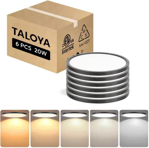 Vista 19 de TALOYA Paquete de 4 lámparas de techo LED de montaje empotrado de 10 pulgadas, 5 temperaturas de color (3000 K-6500 K), luz de panel plano redondo