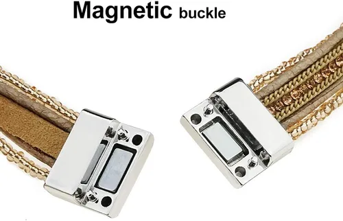 Vista 5 de SuYi - Pulsera de cuero trenzado de múltiples capas, con hebilla magnética