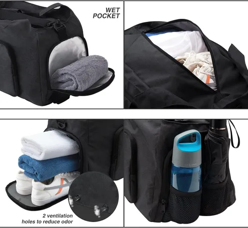 Vista 2 de Gym Bags for Men, Sports Duffle Bag, Travel Gym Bag with Shoes Compartment and Wet Pocket, Foldabel, Lightweight for Travel, Gym, Yoga