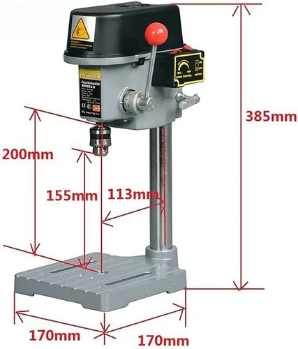 Vista 3 de Prensa de taladro eléctrico de 110 V 340 W, mini perforadora, taladro compacto de banco para perforar tablero de madera y plástico y tablero
