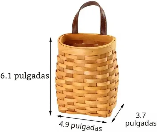 Vista 3 de Cesta colgante de mimbre tejida a mano, cesta de almacenamiento de madera portátil para colgar en la pared, cesta de flores, organizador de frutas