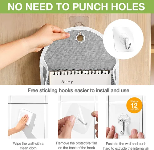 Vista 6 de Ndeno Paquete de 2 bolsas organizadoras para colgar en la pared con bolsillos, bolsa de almacenamiento de tela, cesta impermeable sobre la puerta