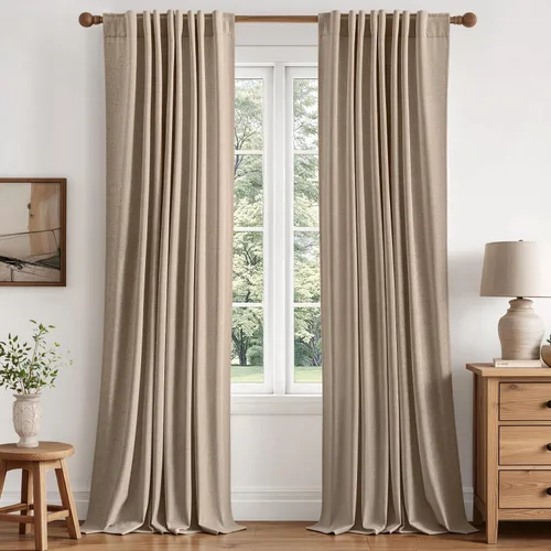 Vista 14 de MIULEE Cortinas de lino 100% opacas para dormitorio, 40 pulgadas de ancho x Marrón Oscuro