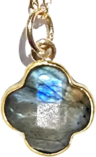Vista 46 de Genuine Gemstone Necklace, Carved Four Leaf Clover Shape, Amethyst, Moonstone, Amazonite, Tourmaline, Labradorite, 925 Sterling Silver Jewelry