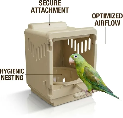 Vista 2 de Caja nido de plástico para pájaros, taza nido extraíble y portátil con puerta trasera corredera para una fácil limpieza y depósito para almacenar