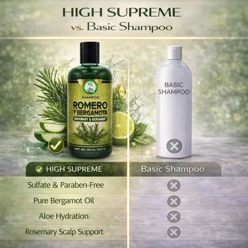Vista 6 de Romero, Sábila & Bergamota Shampoo (romero, aloe vera y bergamota) – 16.9 fl oz – Cuidado nutritivo del cabello – Brillo natural y fuerza – Cabello