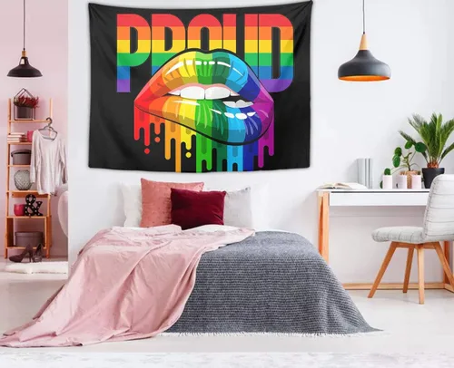 Vista 3 de COWDIY Tapiz decorativo de pared, diseño de labios del orgullo LGBT, tapiz de arte hippie negro, tapiz misterioso para colgar en la pared