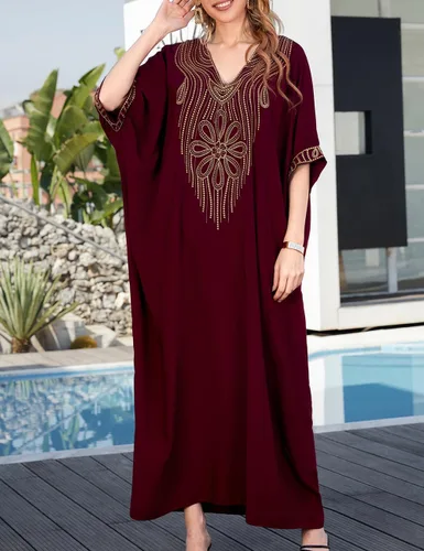Vista 3 de Bsubseach Vestido de caftán bordado para mujer, manga corta, bikini, salida de baño