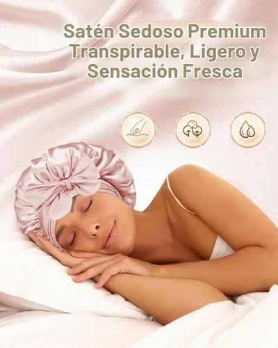 Vista 2 de BONNET QUEEN - Gorro de seda para dormir de BONNET QUEEN, gorro de satén para dormir con banda de amarre ajustable, para cabello rizado, de una sola
