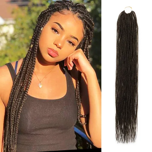 Vista 16 de AU-THEN-TIC Cabello senegalés con trenzas de ganchillo de 22 pulgadas, paquete de 2 paquetes de 40 mechones por paquete, extensiones de cabello