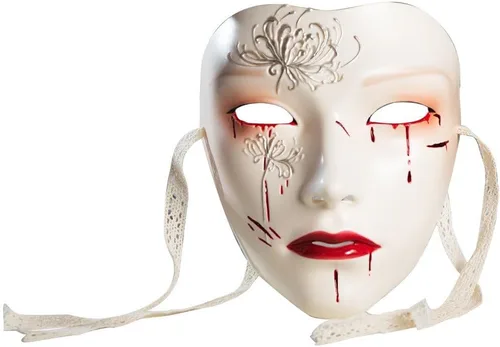 Vista 8 de Máscara de estilo antiguo para mujer, máscara japonesa Kabuki Kitsune, máscaras de cosplay pintadas a mano para mascarada