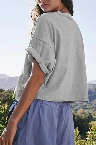 Vista 5 de Carpetcom Camisetas de entrenamiento de gran tamaño para mujer, manga corta, hombros caídos, casuales, holgadas, para gimnasio, yoga, atlética